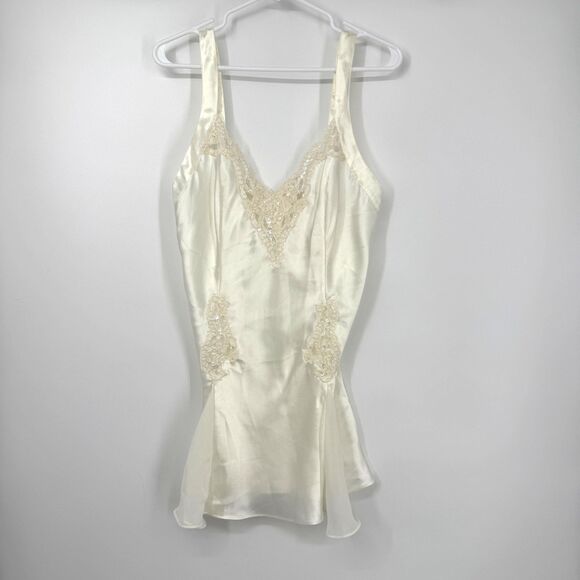 Vtg Victoria's Secret Slip Dress Chemise Sz L Ivory Lingerie 90s Coquette Bridal - Picture 1 of 12